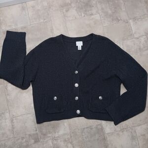 H&M Gray Cardigan Sweater With Silver Buttons